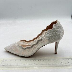 XYD White Pointed Toe Slip On Mesh Pumps Comfy High Heels Shoes for Mother Bride